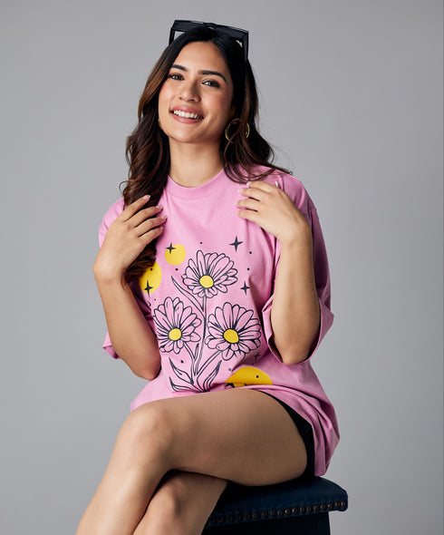 Oversize Salmon Pink Floral Tshirt